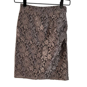Reiss Womens Straight Skirt Brown Floral Lace Mini Lined Viscose Blend Zip 0